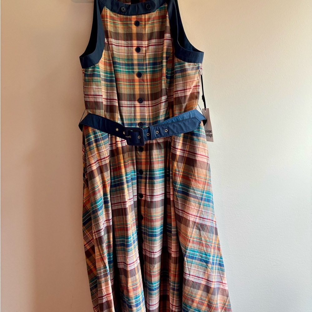 Unique Vintage Blue Plaid Dress - Picture 3 of 6